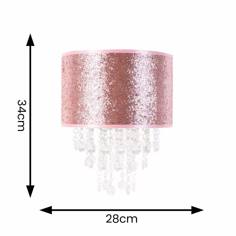 ValueLights Bonita Pair of Baby Pink Glitter Droplet Easy Fit Ceiling Lamp Shades, Diameter: 28 cm – 2