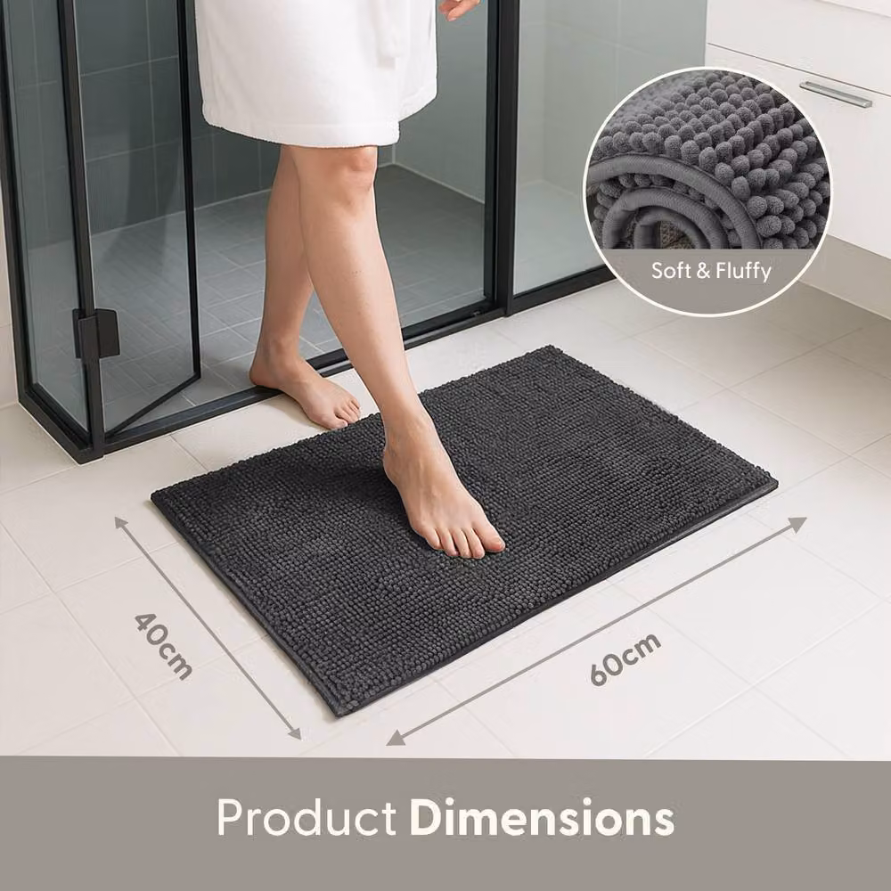 Keplin Non-Slip Microfibre Chenille Bath Mat, Grey, W: 40 cm, D: 60 cm – 2