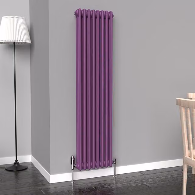 Lux Heat Vertical Coloured Column Radiator in Pretty Plum Purple Steel, H: 150 cm x W: 38 cm x D: 11 cm