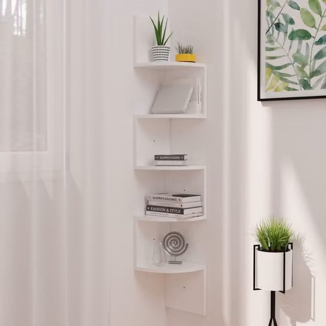 Berkfield Home Wall Mounted Corner Shelf in High Gloss White, W/D/H: 19 x 19 x 123 cm – 1
