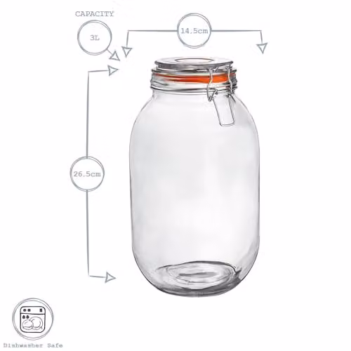 Argon Tableware Set of 6 Transparent Glass Storage Jars with Clip Lids and Labels, 3 l Each – 3