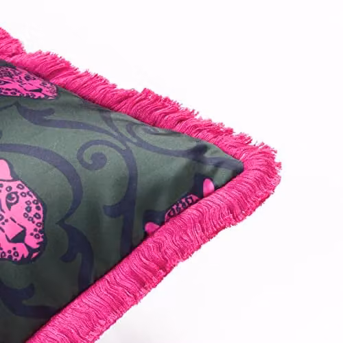 Paoletti Lupita Square Velvet Graphic Cushion with Removable Polyester Cover in Green or Pink – 3