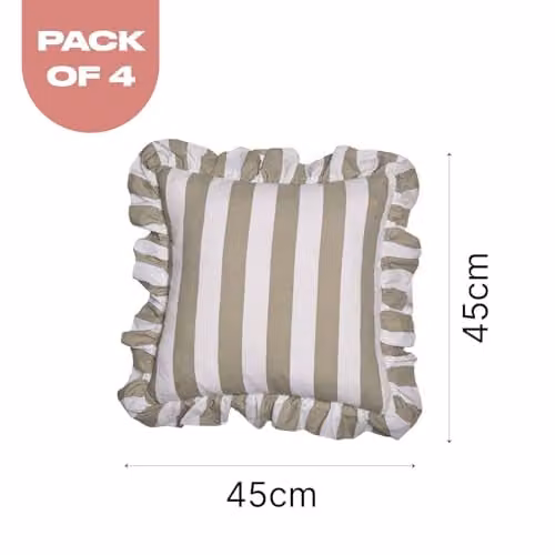 OHS 4 Pack Striped Frill Decorative Throw Pillows with Removable Covers, Green, W/D/H: 45 x 45 x 45 cm – 4