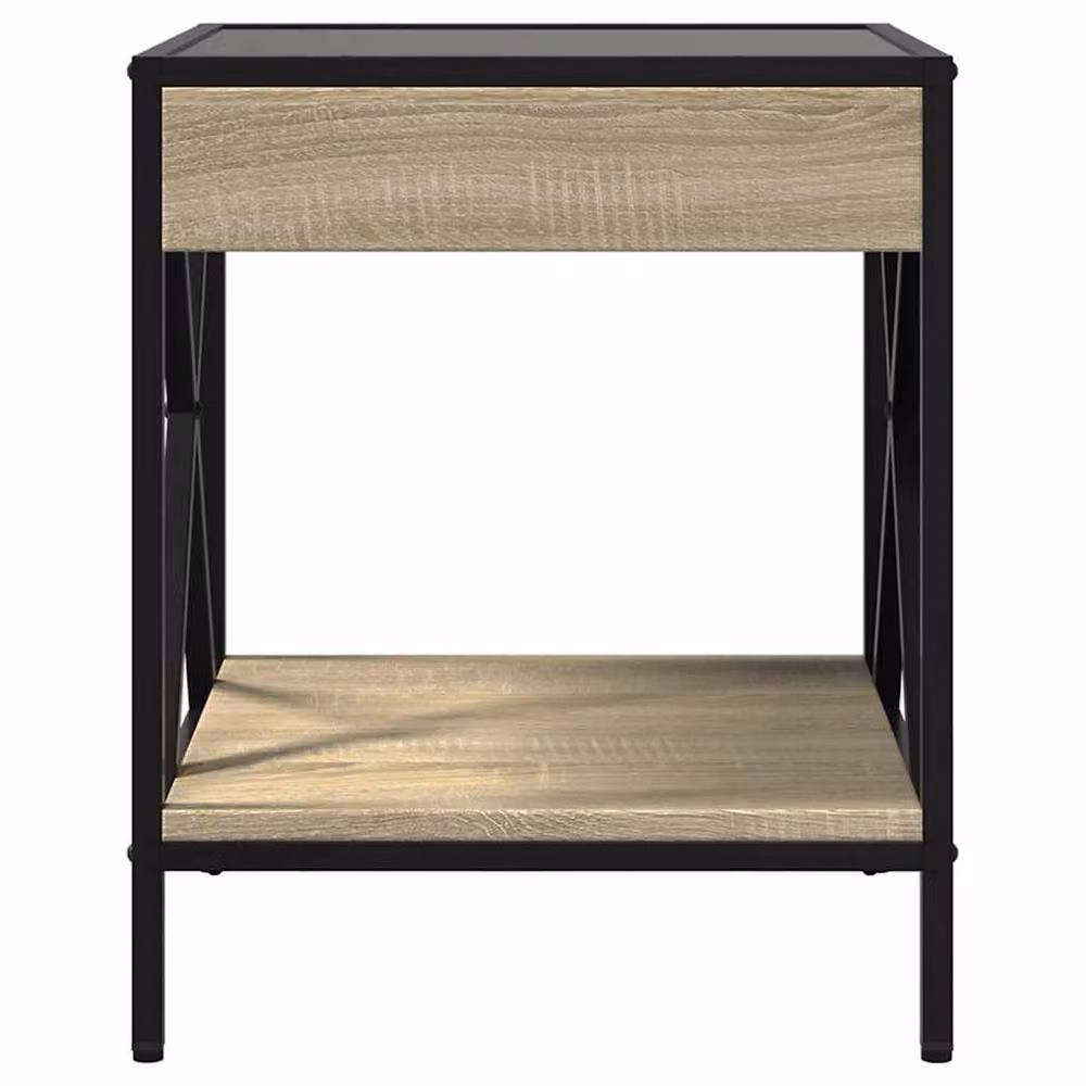 Berkfield Home Infinity LED Decorative Coffee Table in Sonoma Oak and Light Brown, W/D/H: 40 x 40 x 49 cm – 3