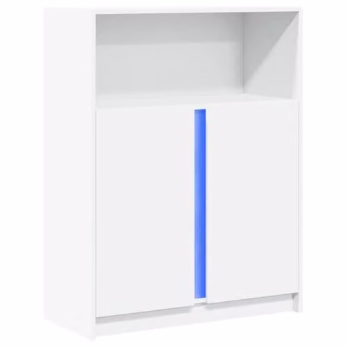 vidaXL Modern White Sideboard with Integrated LED Lighting and Glass, W/D/H: 77 x 34 x 100 cm