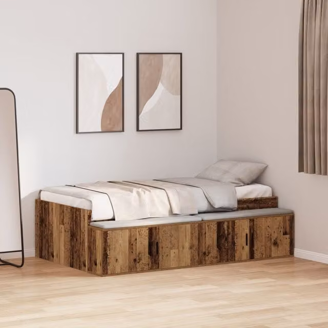 Berkfield Home Storage Bed Frame in Brown Old Wood, W/D/H: 90 x 200 cm – 1