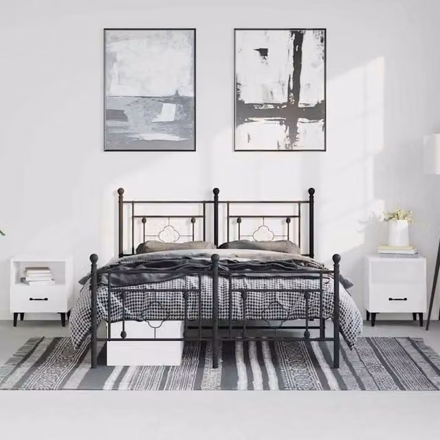 Berkfield Home Metal Bed Frame with Footboard, Black, W/D/H: 193 x 203 x 97 cm – 1