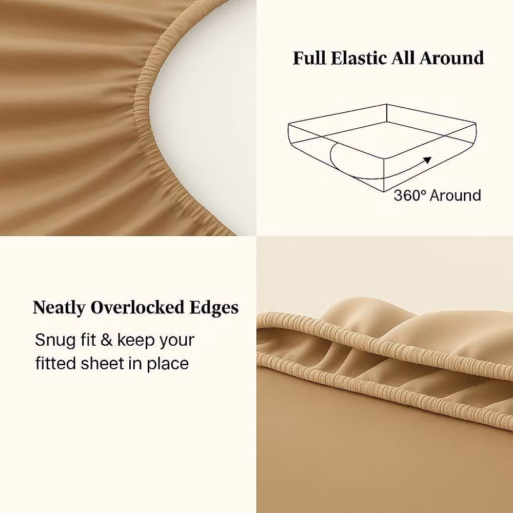 Homes-Linen Extra Deep Polycotton Easy Care Fitted Sheet in Beige, Size: Double (140 x 200 cm, Depth: 40 cm) – 2