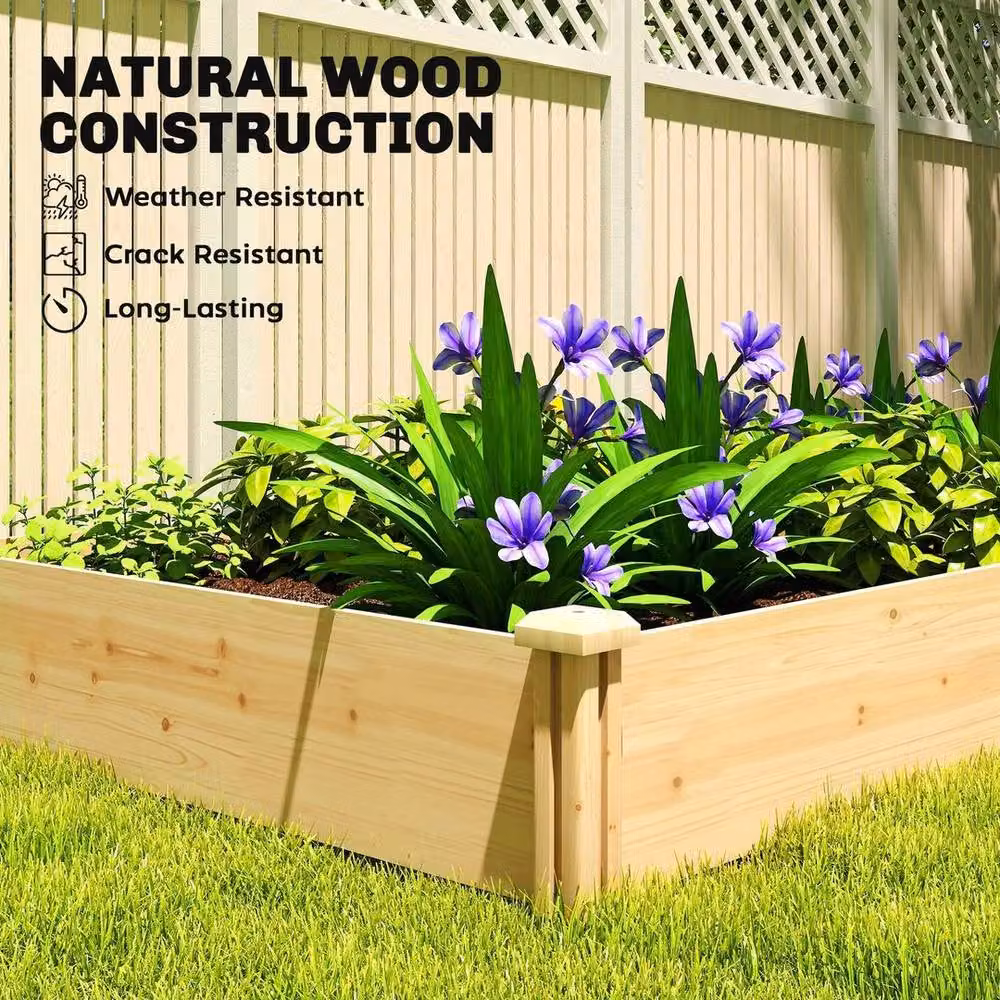 KORVIXA Wooden Raised Garden Bed in Brown, W/D/H: 121 x 121 x 26 cm – 3