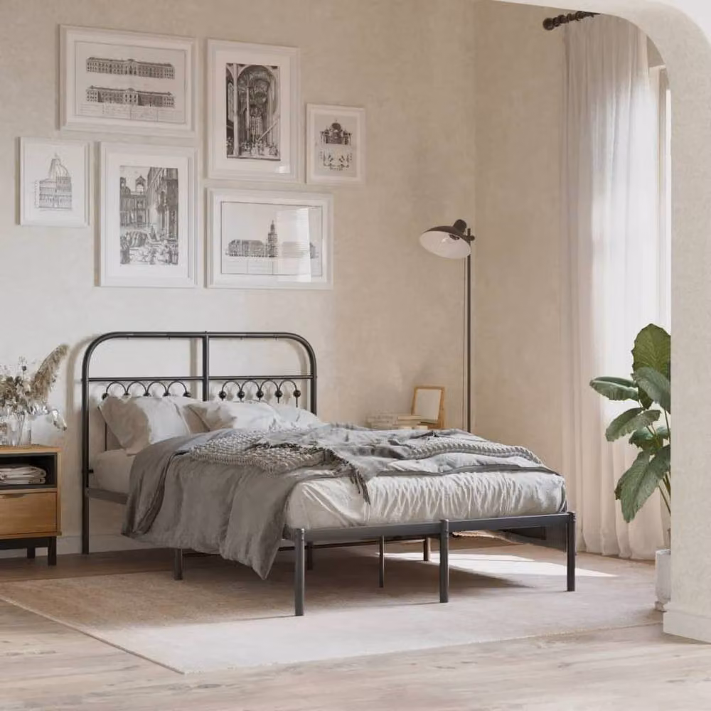 Berkfield Home Metal Bed Frame with Headboard, Black, W/D/H: 120 x 200 cm – 2