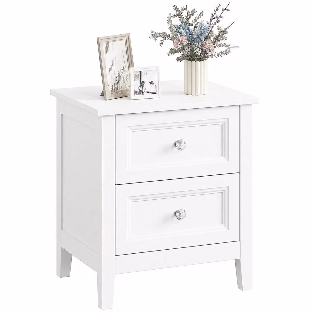 FORGEVIO White Bedside Table with 2 Drawers – 2