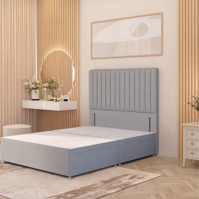 Somnior Beds Ltd Verona Divan Bed Base with Drawers and Floor Standing Headboard in Plain Linen Fabric, Sage, W/D/H: 200 x 200 cm