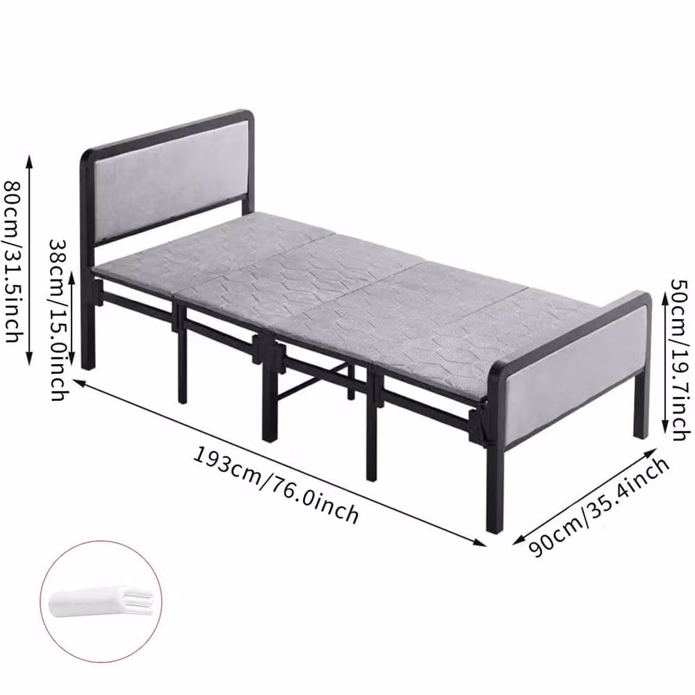Ventryn Single Folding Guest Bed with Padded Foam Mattress and Metal Frame in Grey – 2