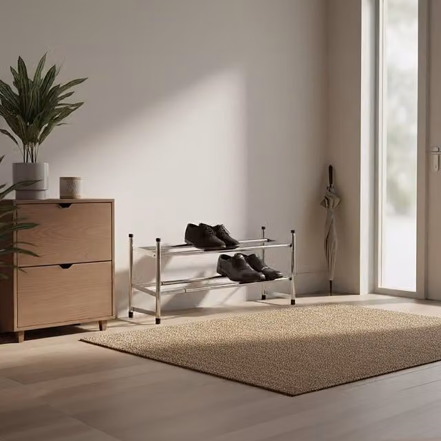 Orsina Extendable 2 Tier Metal Shoe Rack in Silver – 1