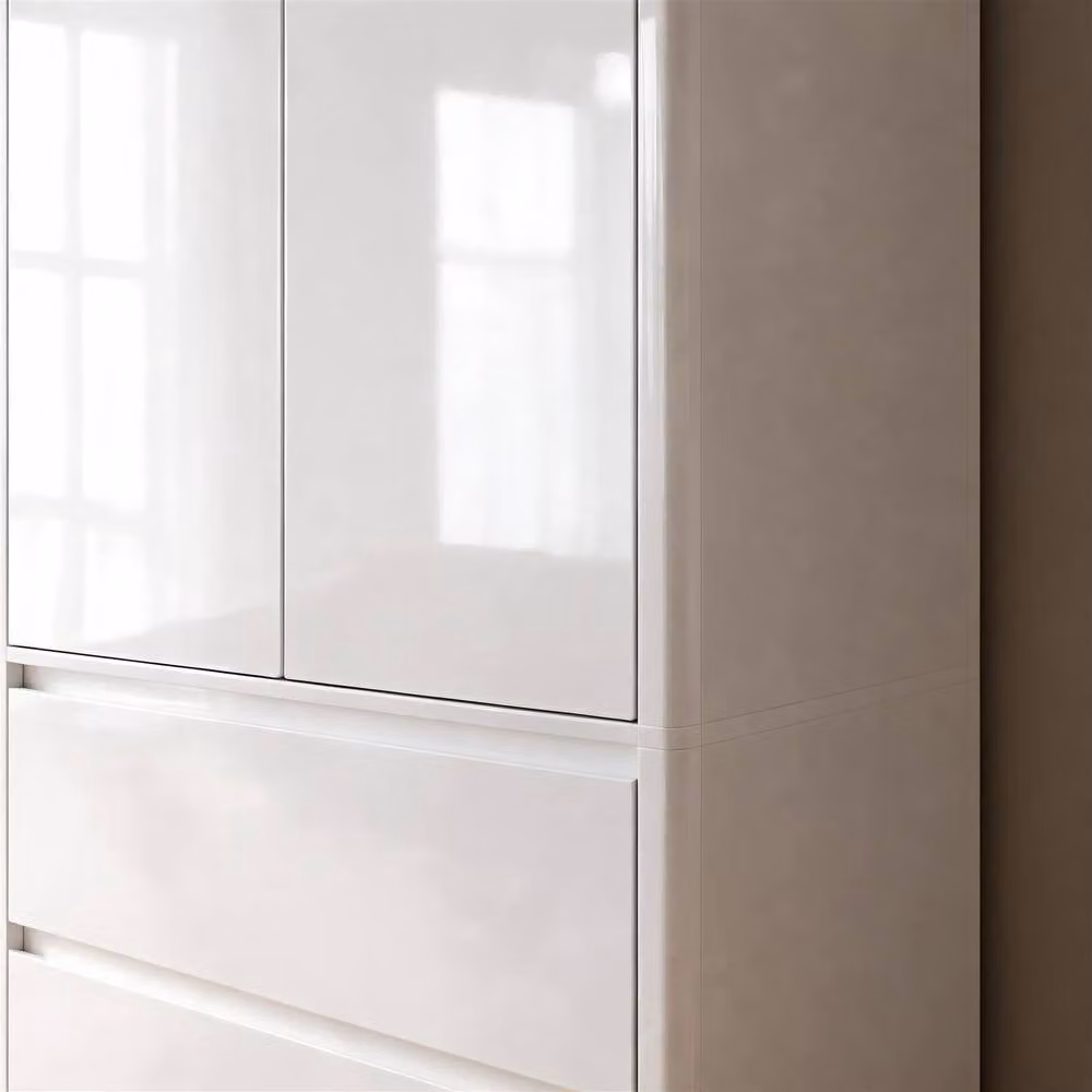 Home Source Ardenza High Gloss 2 Door Wardrobe with 2 Drawers and Hanging Rail in White, H 180 cm x W 80 cm x D 50 cm – 2