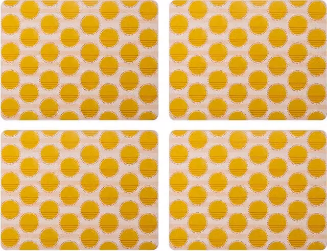 Creative Tops Set of 4 Dotted Yellow Rectangular Placemats with Non-Slip Cork Backing, W: 30 cm, D: 22 cm