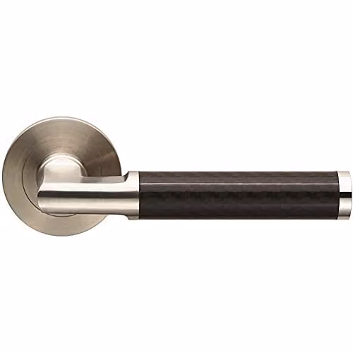 Loops Pair Carbon Fibre Round Bar Handle on Round Rose in Brushed Silver Stainless Steel with Concealed Fixings – 1
