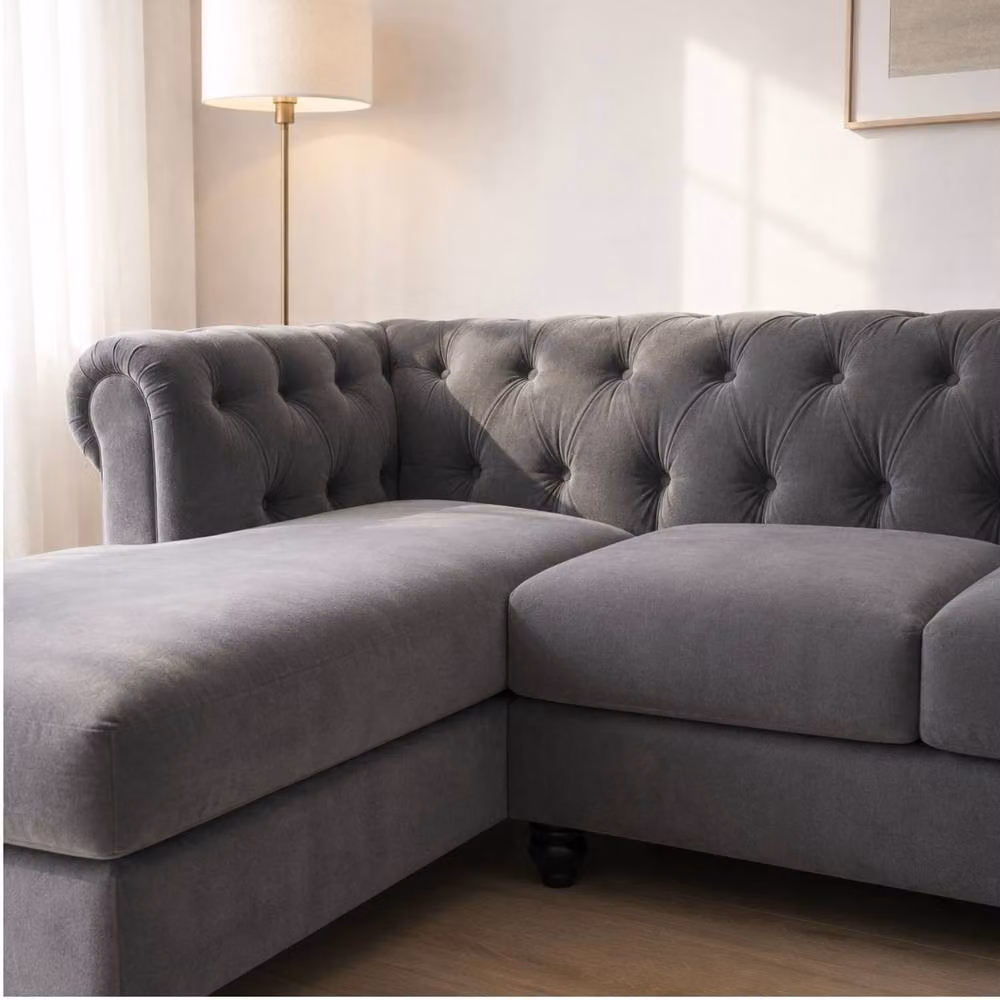 Sofaya Hampton 4 Seater L Shape Chesterfield Sofa in Grey Velvet with Left Hand Chaise – 2