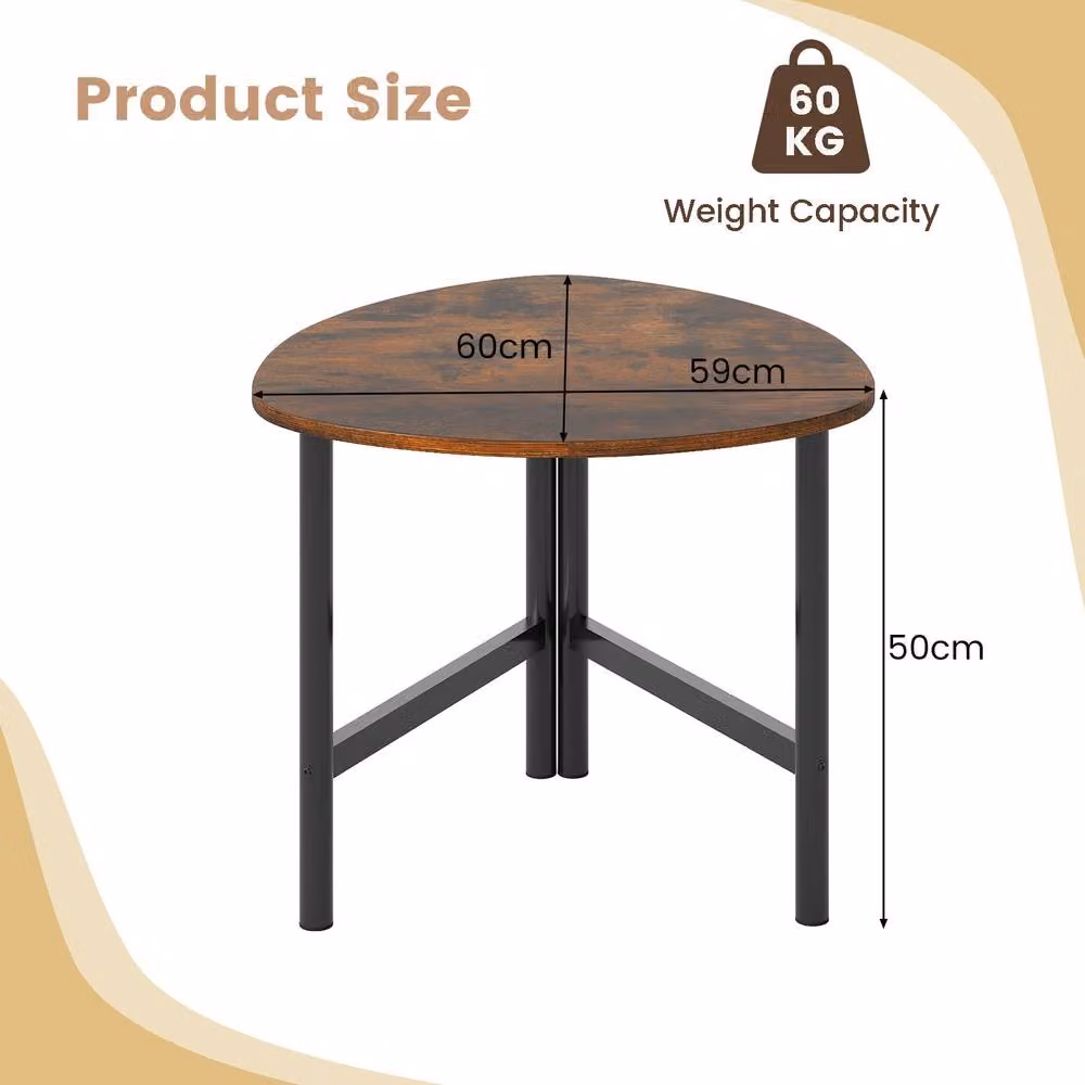 Costway Industrial Round Wooden Coffee Table and Sofa Side Table in Brown – 2