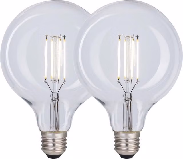 Harper Living Pack of 2 G125 E27 LED Globe Bulbs, 8W, Clear, Cool White, Dimmable