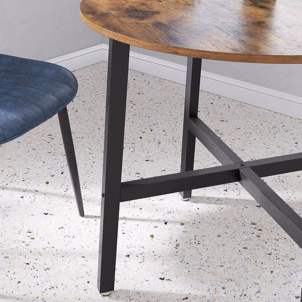 The Bazaarist Industrial Round Dining Table in Brown with Easy-Clean MDF Laminate Top – 5