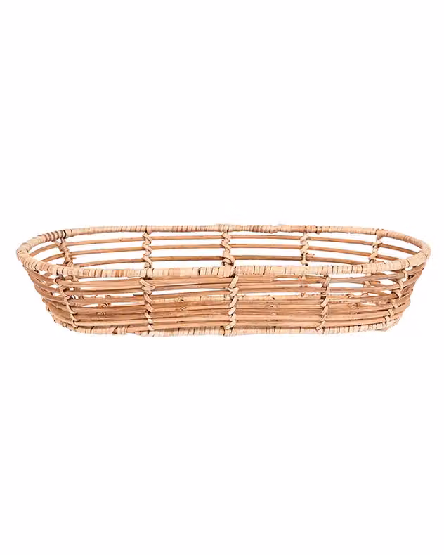 Dibor Natural Rattan Open Weave Long Indoor Storage Basket in Brown and Sand, W: 37 cm, D: 17 cm – 2