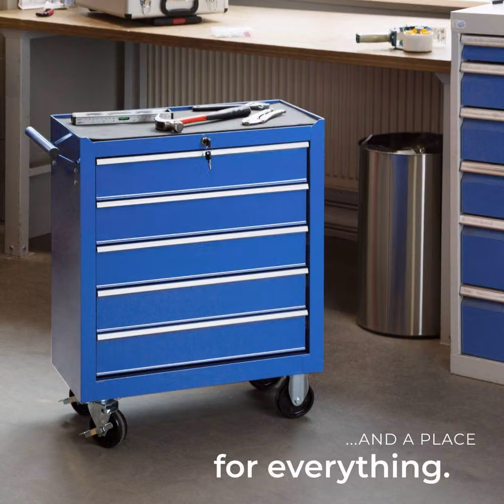 tectake Lockable and Rollable Tool Chest in Blue – 6