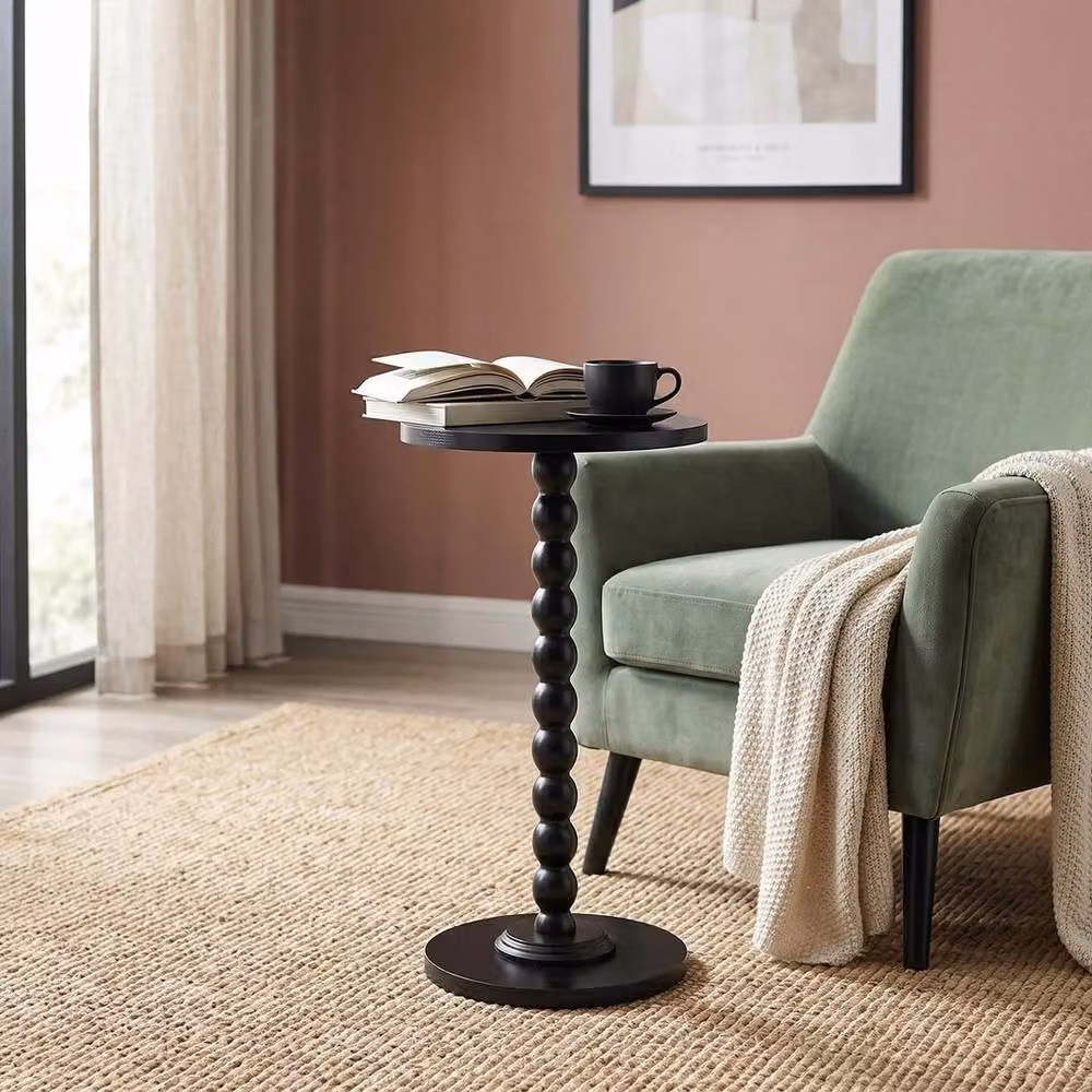 FORGEVIO Black Modern Round Wooden Side Table – 3
