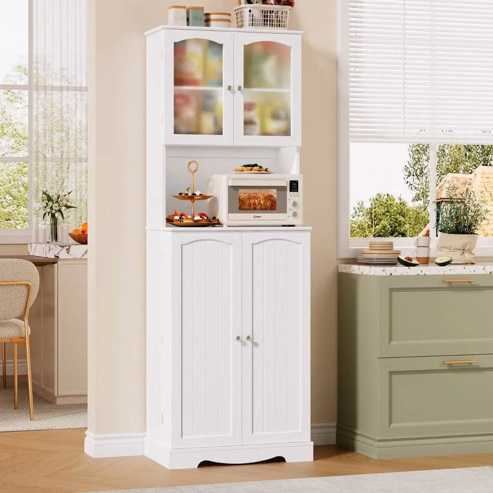 KORVIXA Modern Tall Storage Unit with 4 Glass Doors and Internal Shelves in White, W: 90.0 cm, H: 75.0 cm – 2