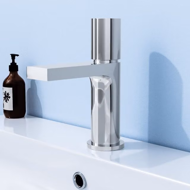 Nes Home Chrome Handleless Futuristic Basin Mixer Tap, Deck Mounted with Brass Core in Silver – 1