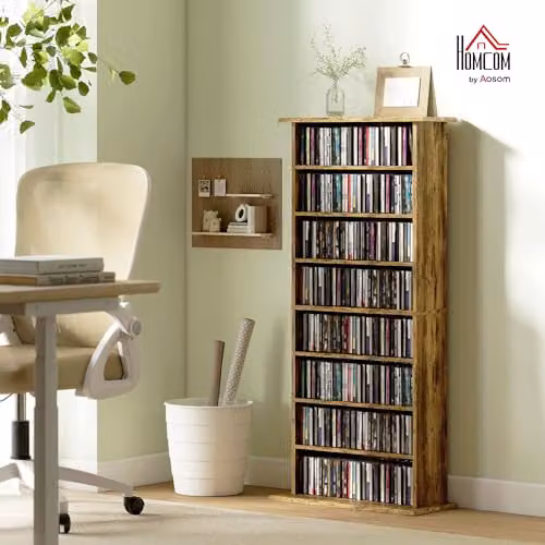 HOMCOM Rustic Brown Media Storage Unit with 6 Adjustable Shelves for Living Room, Bedroom or Home Office – 2