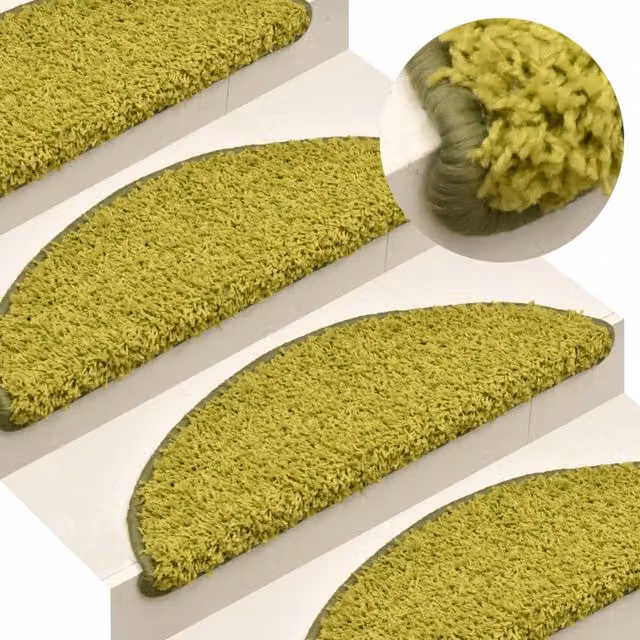 Berkfield Home Non-Slip Self-Adhesive Carpet Stair Treads, 15 Pieces, Green, W: 65 cm, D: 21 cm, H: 4 cm – 1