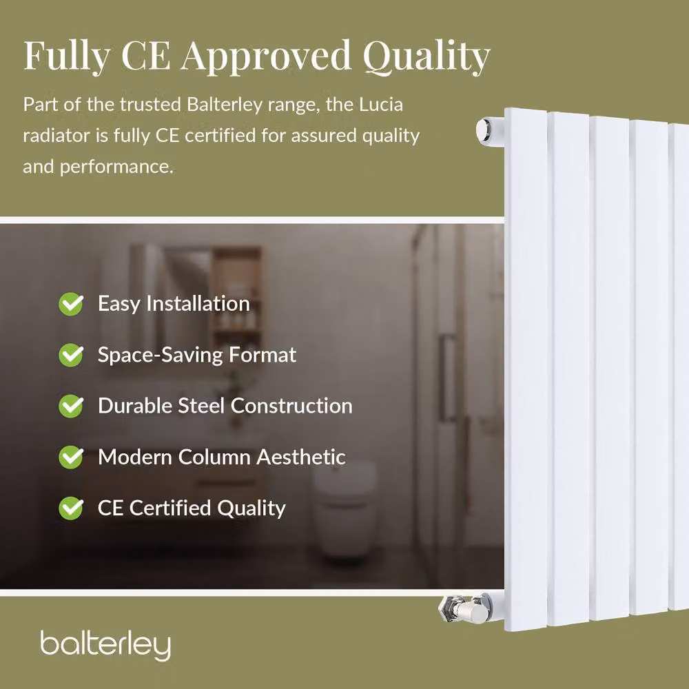 Balterley Lucia Square Horizontal Single Panel Radiator, White, W: 60.0 cm, H: 58.6 cm – 3