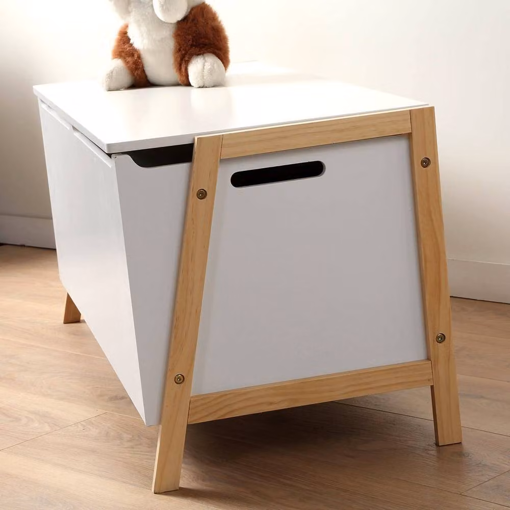 CALICOSY LEON White Childrens Storage Chest with 2 Compartments and Soft Close Lid, W: 99 cm, D: 40 cm, H: 43 cm – 3
