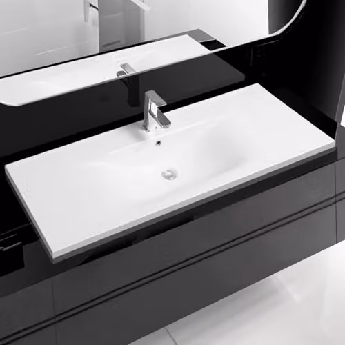 Limoge 5089 White Ceramic Rectangular Inset Bathroom Basin with Dipped Bowl, W/D/H: 121 x 46 x 18 cm