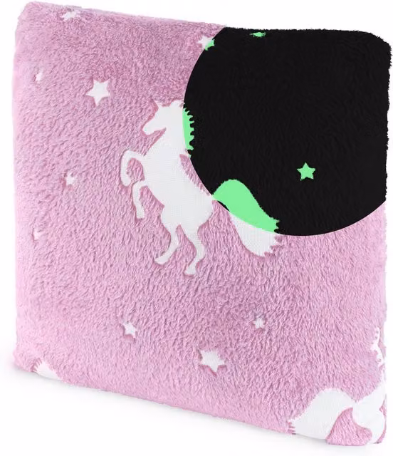 Wicked Gizmos Square Glow in the Dark Fleece Cushion with Star Graphic in White and Pink