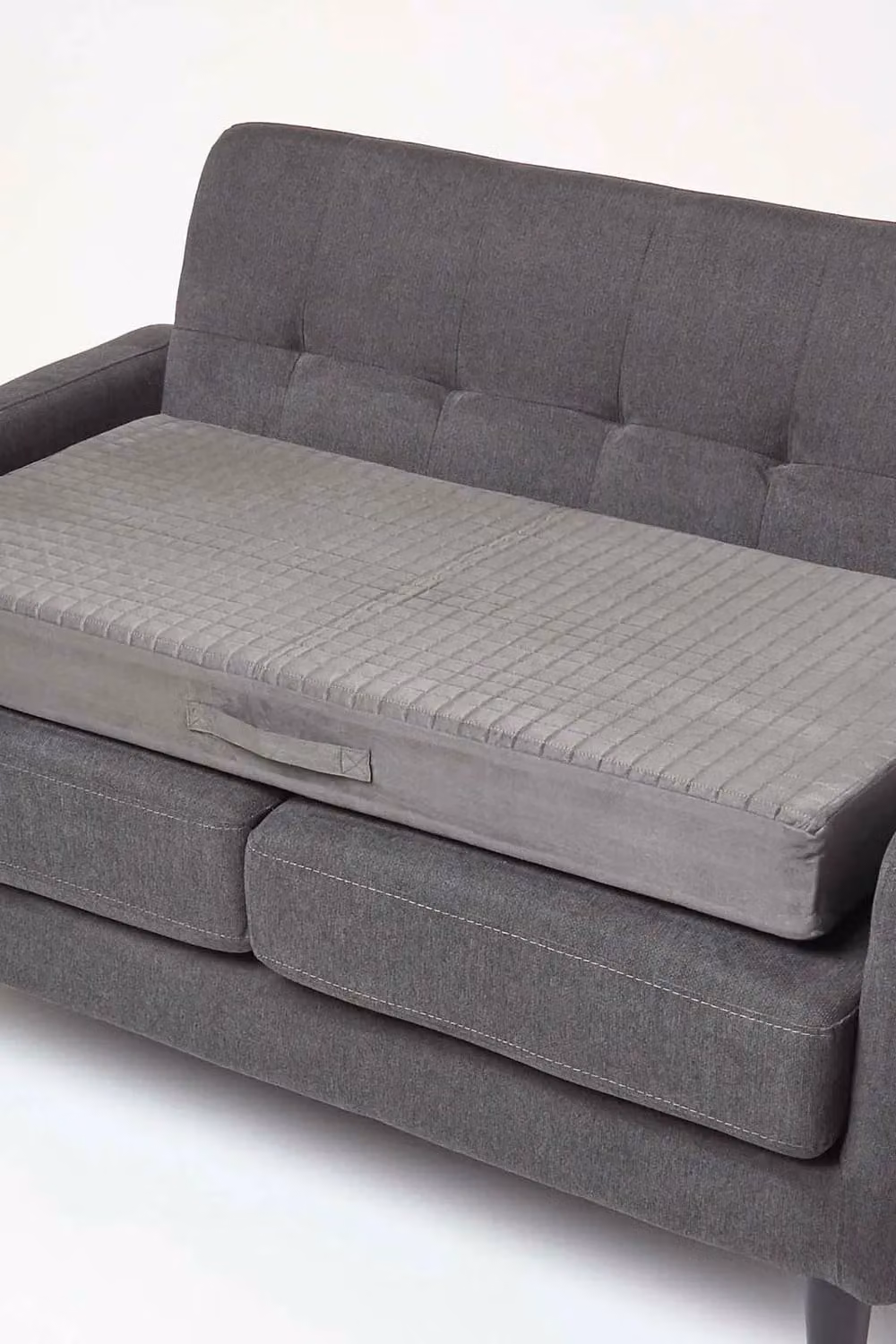 Homescapes Soft Quilted Polyester 2-Seater Orthopaedic Booster Cushion Cover in Grey, W/D/H: 100 x 50 x 10 cm – 2