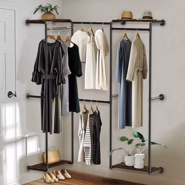 NESTLUNE Industrial Pipe Clothing Rack in Matt Black, Height: 200 cm