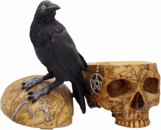 Nemesis Now Salems Familiar Gothic Raven Skull Trinket Box, Brown, Height: 27 cm