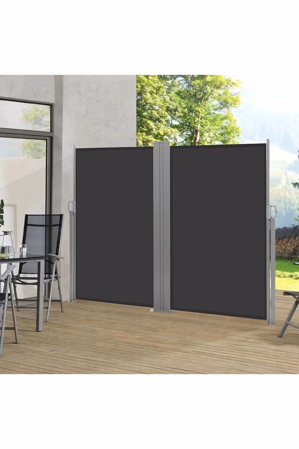 Living and Home Double Retractable Side Awning in Grey, Waterproof UV-Resistant Privacy Screen for Garden, Terrace and Balcony, W/H: 599.44 x 180.34 cm – 3