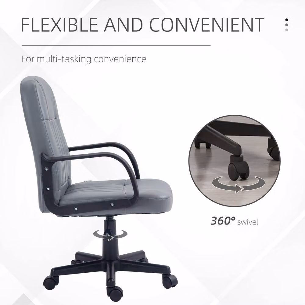 STILVORA Grey Faux Leather Swivel Office Task Chair – 4