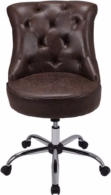 Garden Sanctuary Brown PU Leather Chesterfield Buttoned Swivel Office Chair