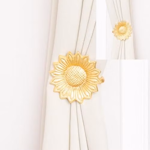 Melody Maison Set of 2 Gold Metal Sunflower Wall Mounted Tie Backs