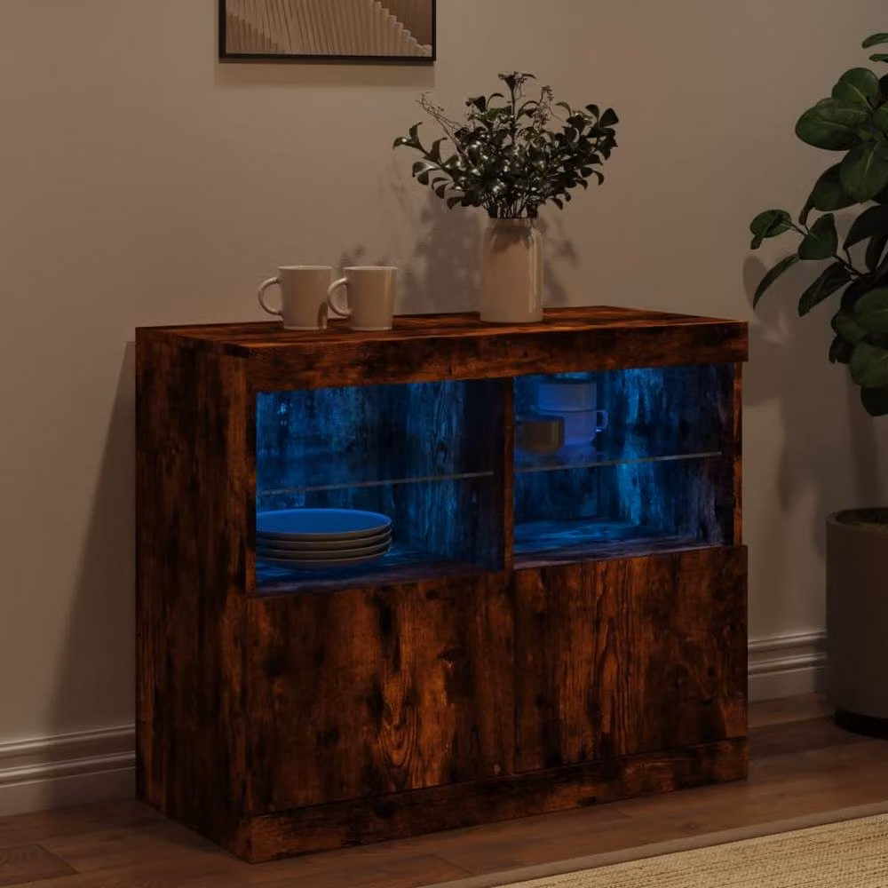 Berkfield Home Modern Smoked Oak Sideboard with Integrated LED Lights in Brown, W/D/H: 81 x 37 x 67 cm – 4