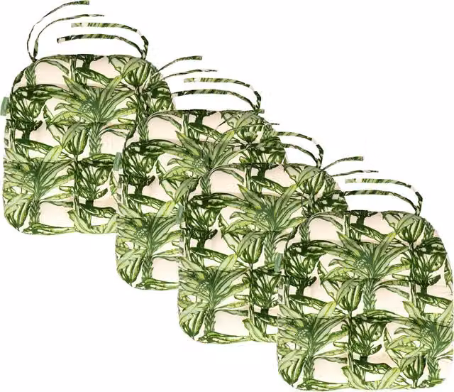 Gardenista Tufted Outdoor Garden Chair Cushion Seat Pad in Green Jungle Fern