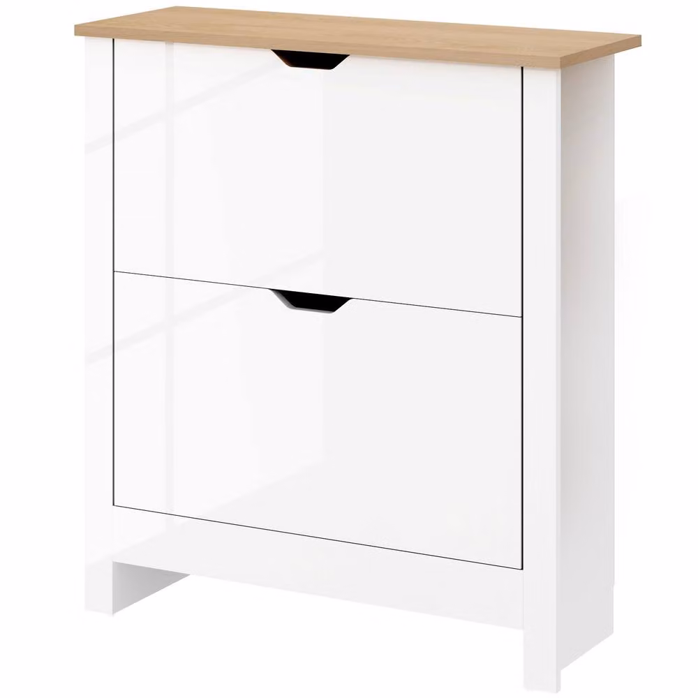 STILVORA Modern White Glossy Shoe Cabinet with Tilting Compartments and Internal Shelves – 2
