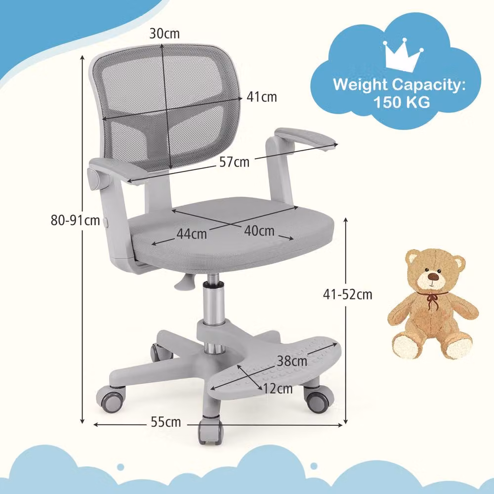 Costway Swivel Kids Mesh Study Chair with Adjustable Height in Grey – 2