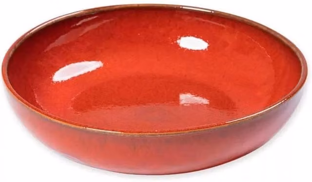 Verano Spanish Ceramics Selena Glazed Hand Dipped Large Red Ceramic Salad Bowl, Diameter: 30 cm