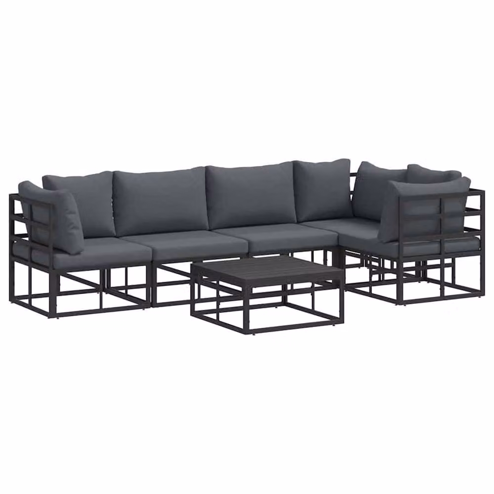 Berkfield Home 6 Piece L-Shape Garden Sofa Set in Black with Powder Coated Aluminium Frame and Weather Resistant Cushions, W/D/H: 70 x 70 x 32 cm – 5