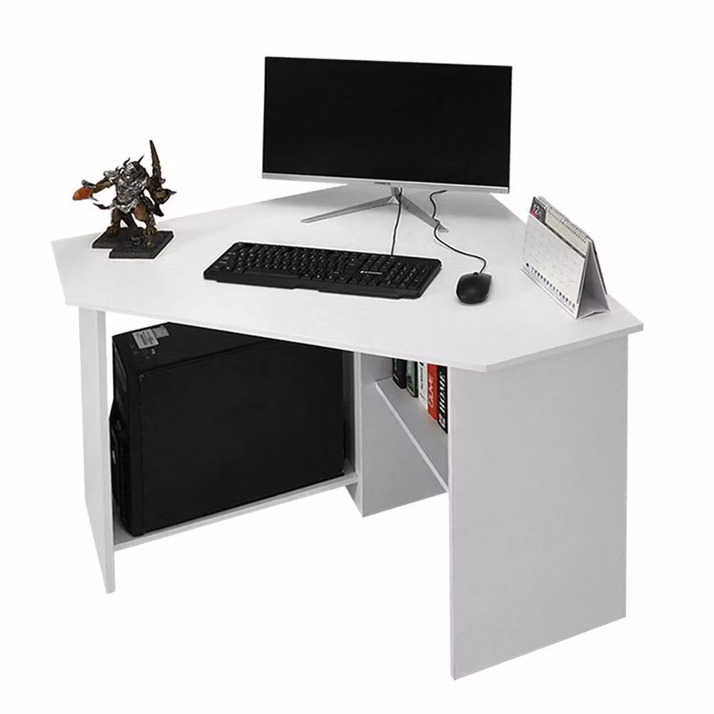 ERGOVEXA Modern White Computer Desk with Shelves for Home Office – 4